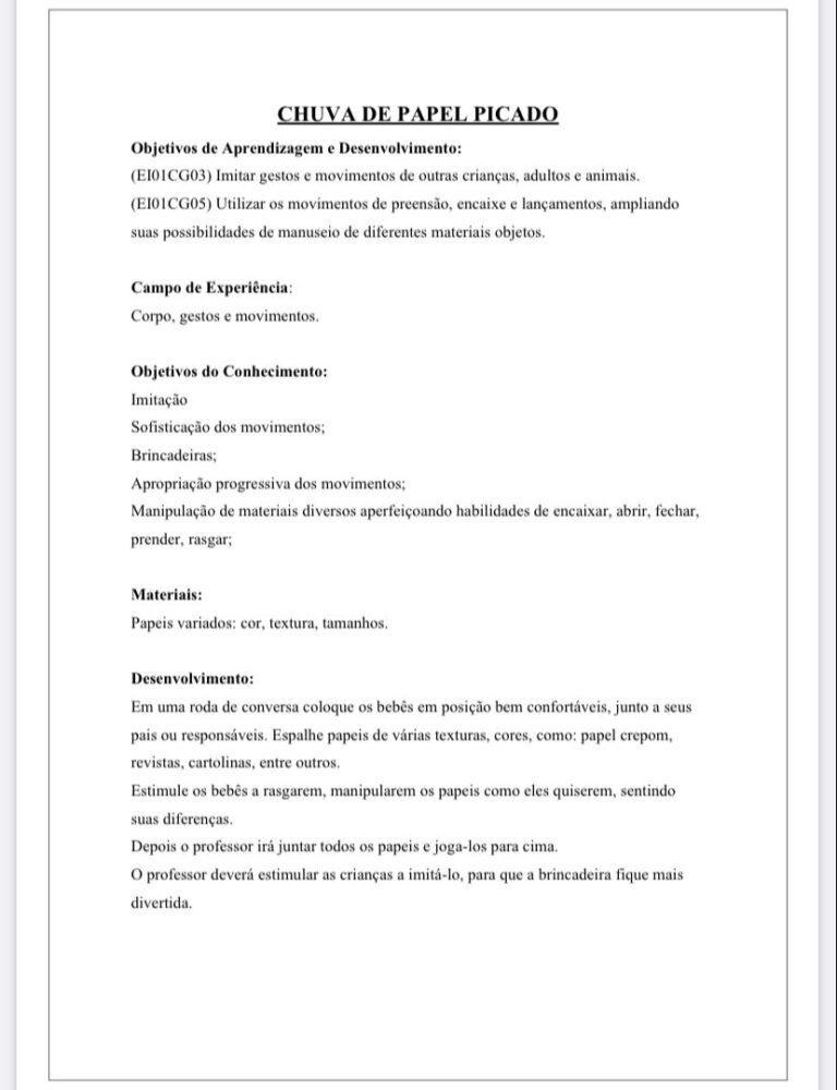 PLANOS DIÁRIOS BERÇÁRIO